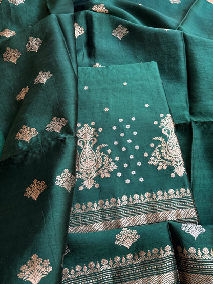 Green Chiniya silk kadhwa 3 piece suit set