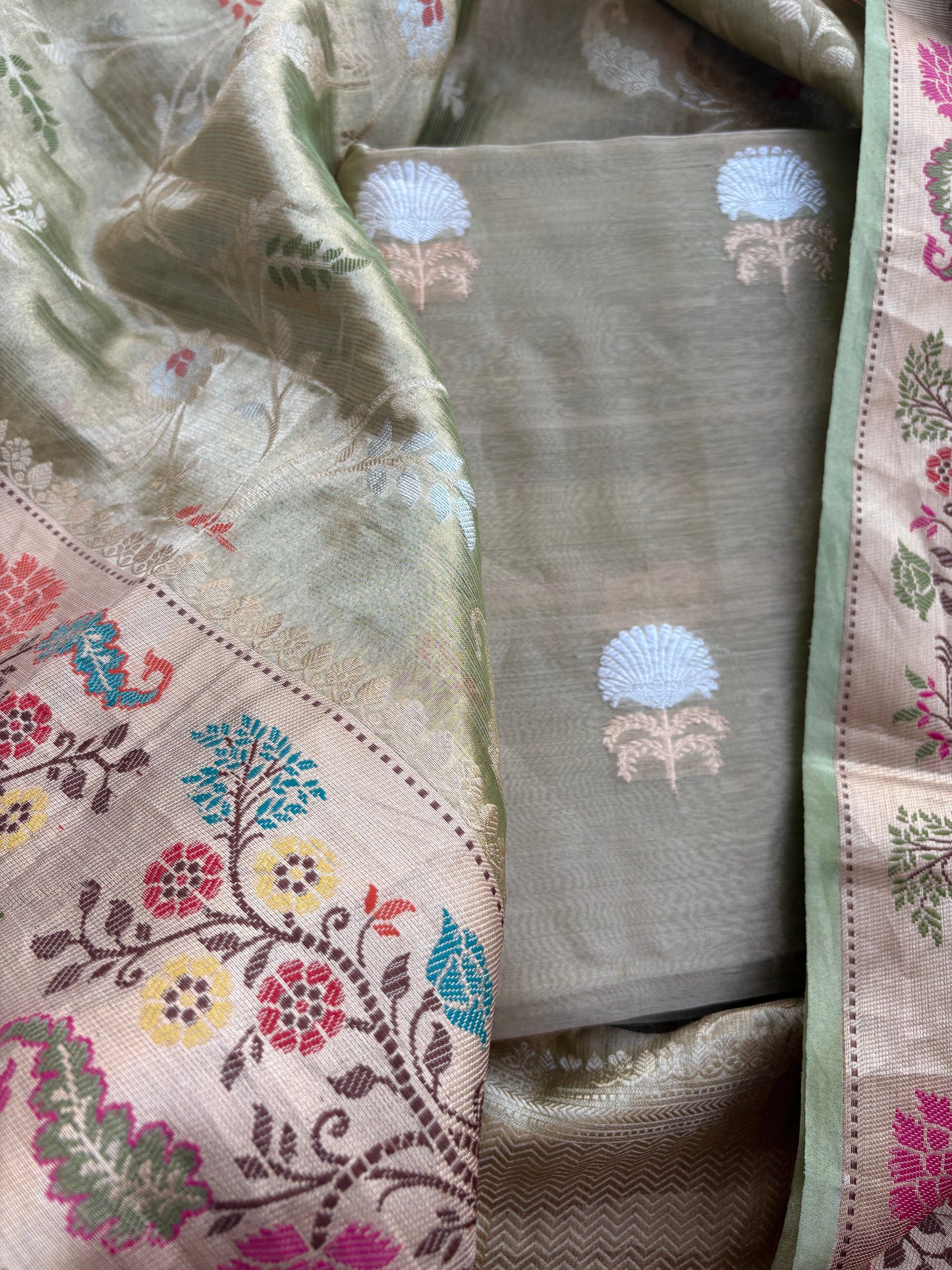 Pure tissue kadhwa suit with kora tissue tifli dupatta .