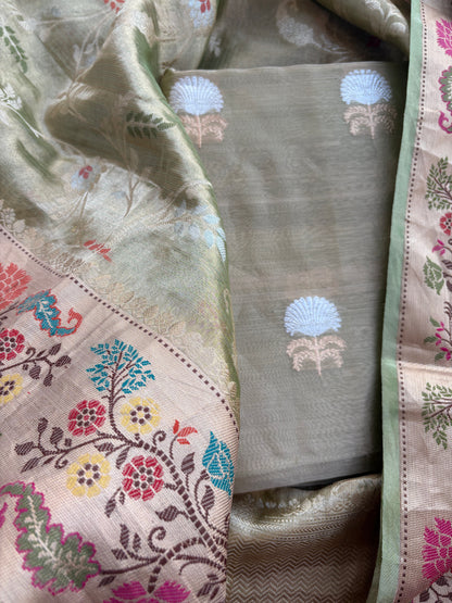 Pure tissue kadhwa suit with kora tissue tifli dupatta .