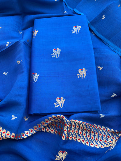 Blue mango silk kadhwa suit set