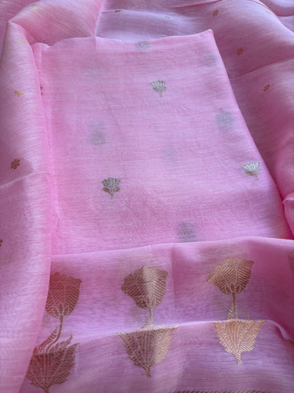 Pink linen silk kadhwa suit set