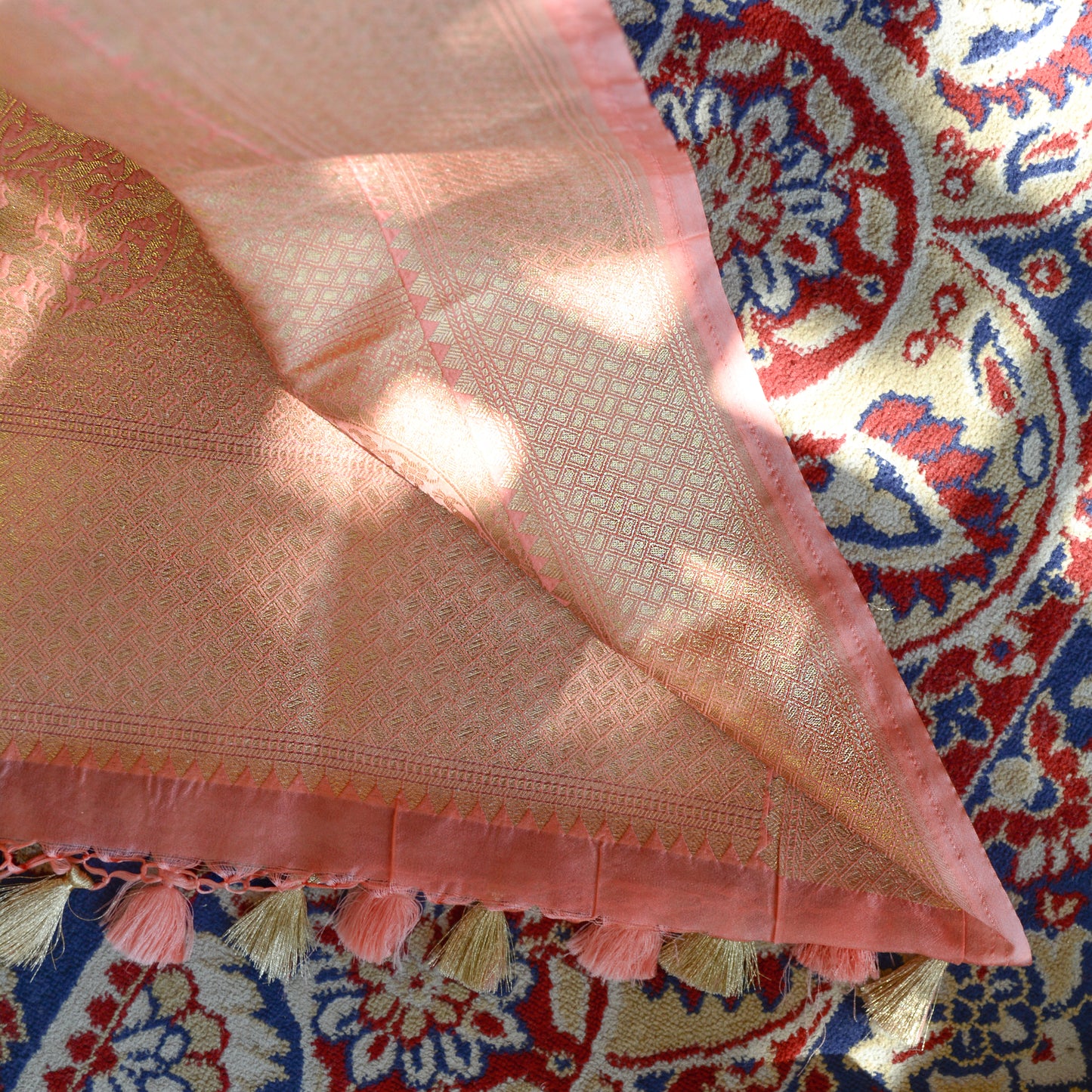 Peach Banarasi silk dupatta