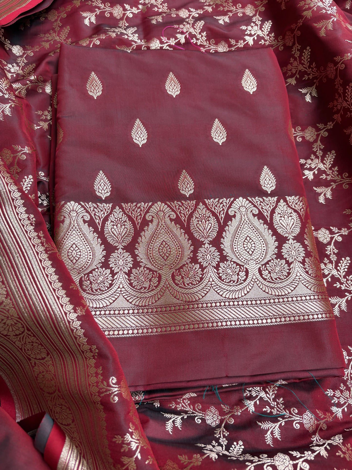 Maroon mashru silk suit set