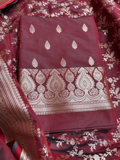 Maroon mashru silk suit set