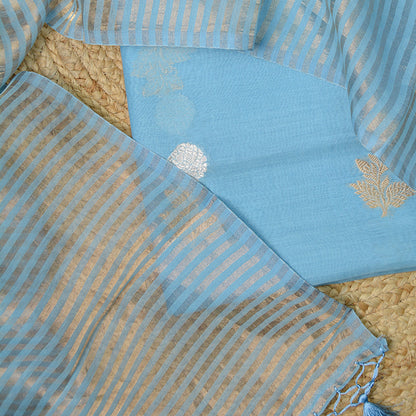Blue handloom kadhwa suit set