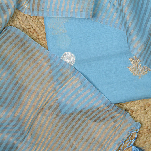 Blue handloom kadhwa suit set