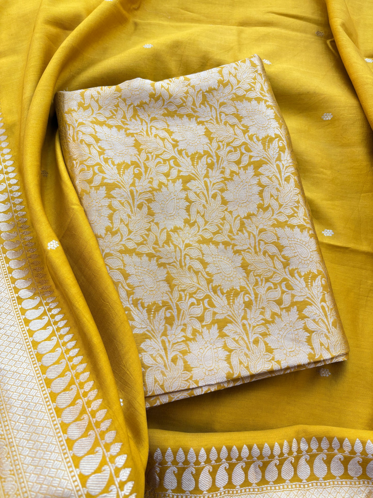 Yellow mango silk kadhwa suit set