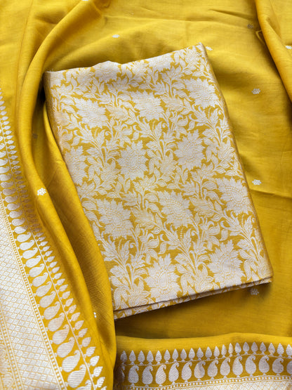 Yellow mango silk kadhwa suit set