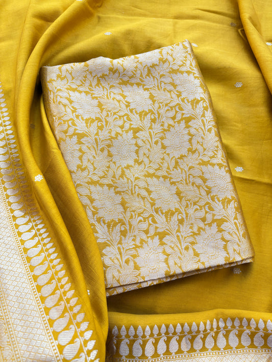 Yellow mango silk kadhwa suit set