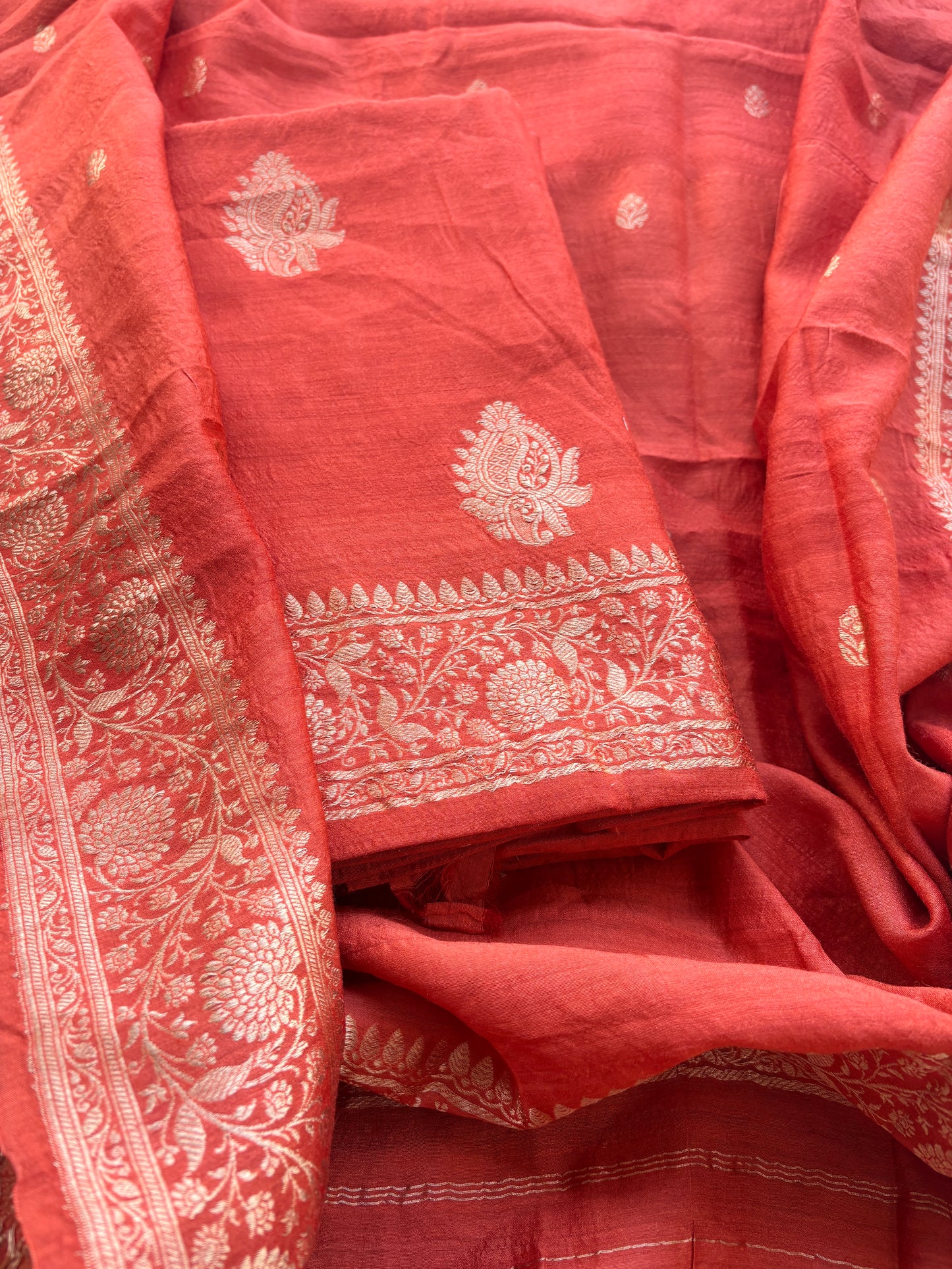 Rust moonga silk 3 piece suit set