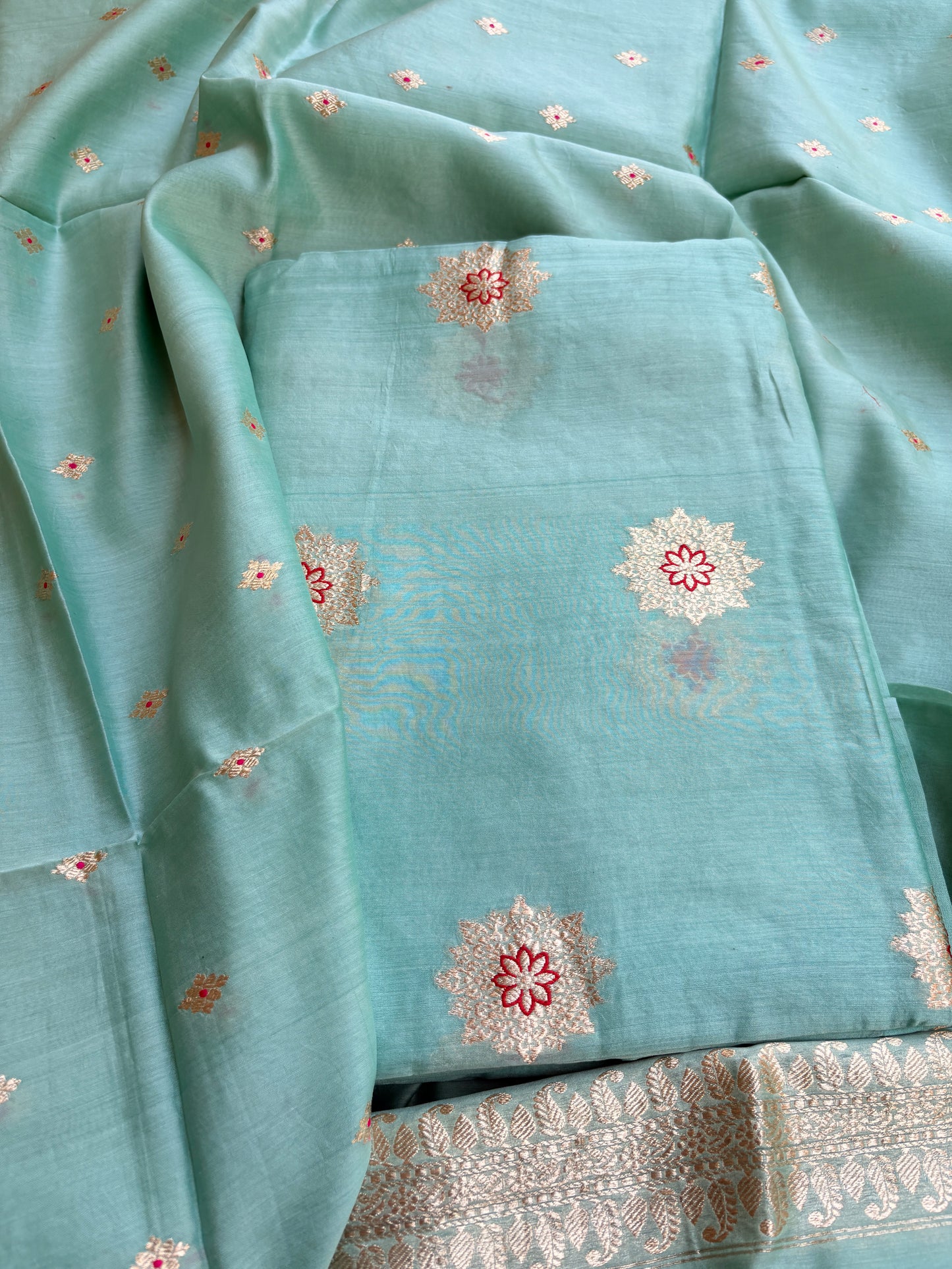Blue handloom silk kadhwa suit set