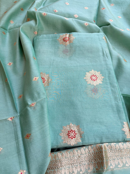 Blue handloom silk kadhwa suit set
