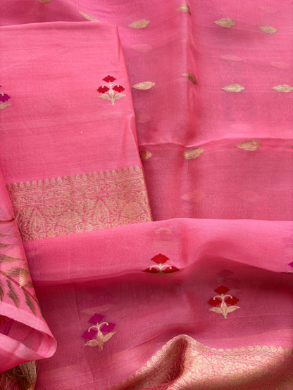 Pink Chiniya silk kora silk suit set