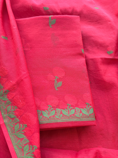 Red Chanderi Resham weaving Chanderi Suit set