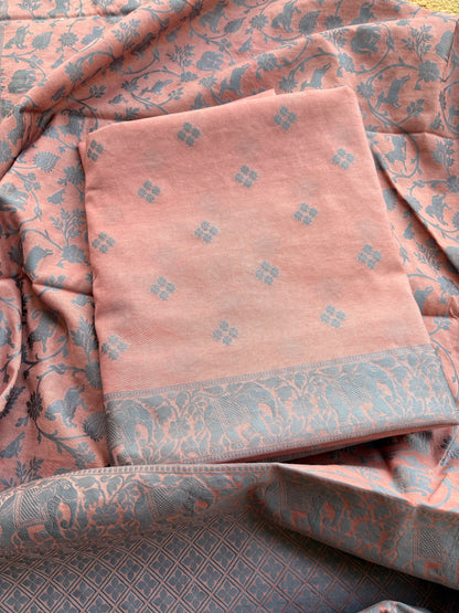 Peach weaving shikargah suit set