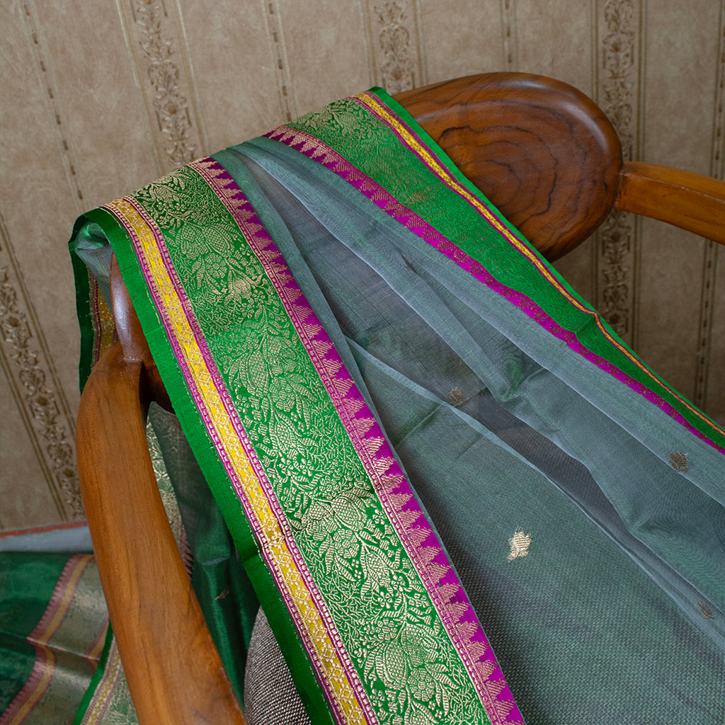 Green blue kora tissue dupatta