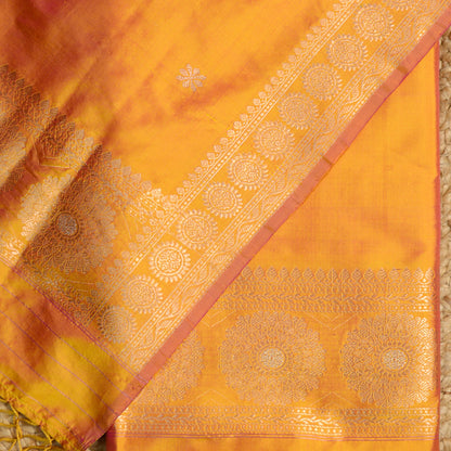 Mustard yellow dhoop chau katan silk suit