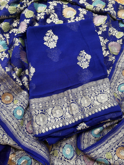 Blue Khaddi georgette suit set with meenadar dupatta