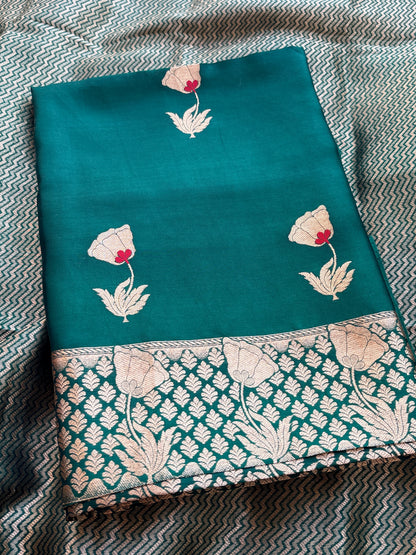Green mango silk kurta , with brocade dupatta