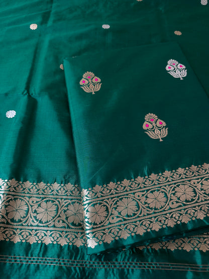 Emerald green katan silk suit set