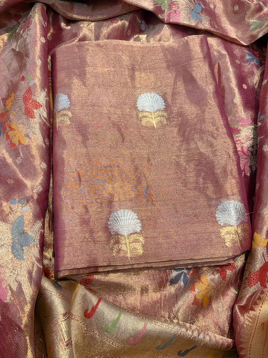 Pink tissue kadhwa suit with jaal dupatta