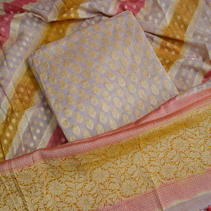 Cream Khaddi georgette suit set with rangkat dupatta