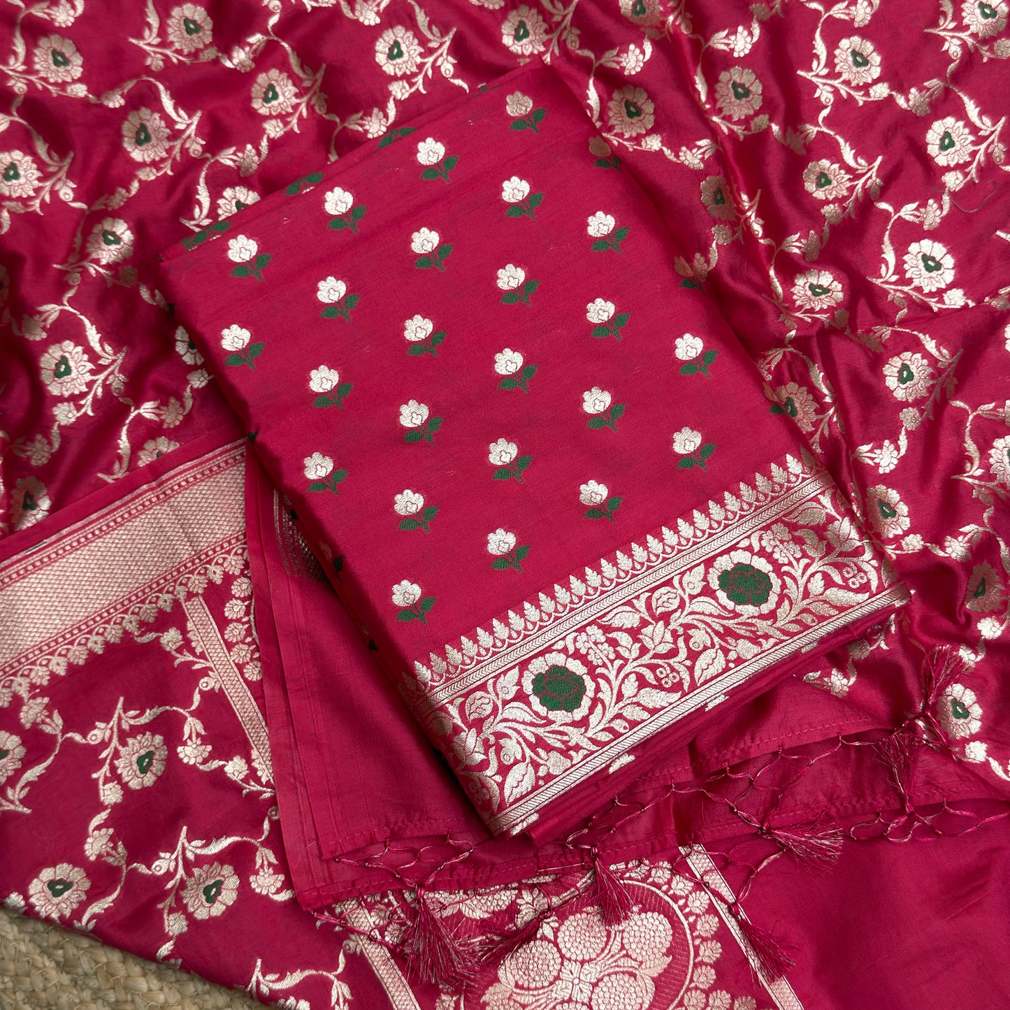 Red mulberry silk suit set
