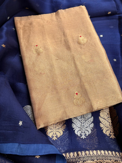 Tissue kadhwa kurta, bottom and kora silk dupatta