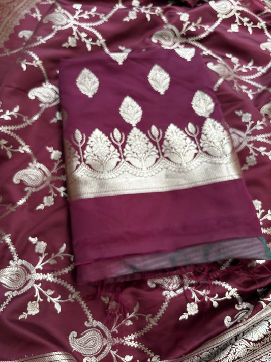 Maroon mashru silk 3 piece suit set