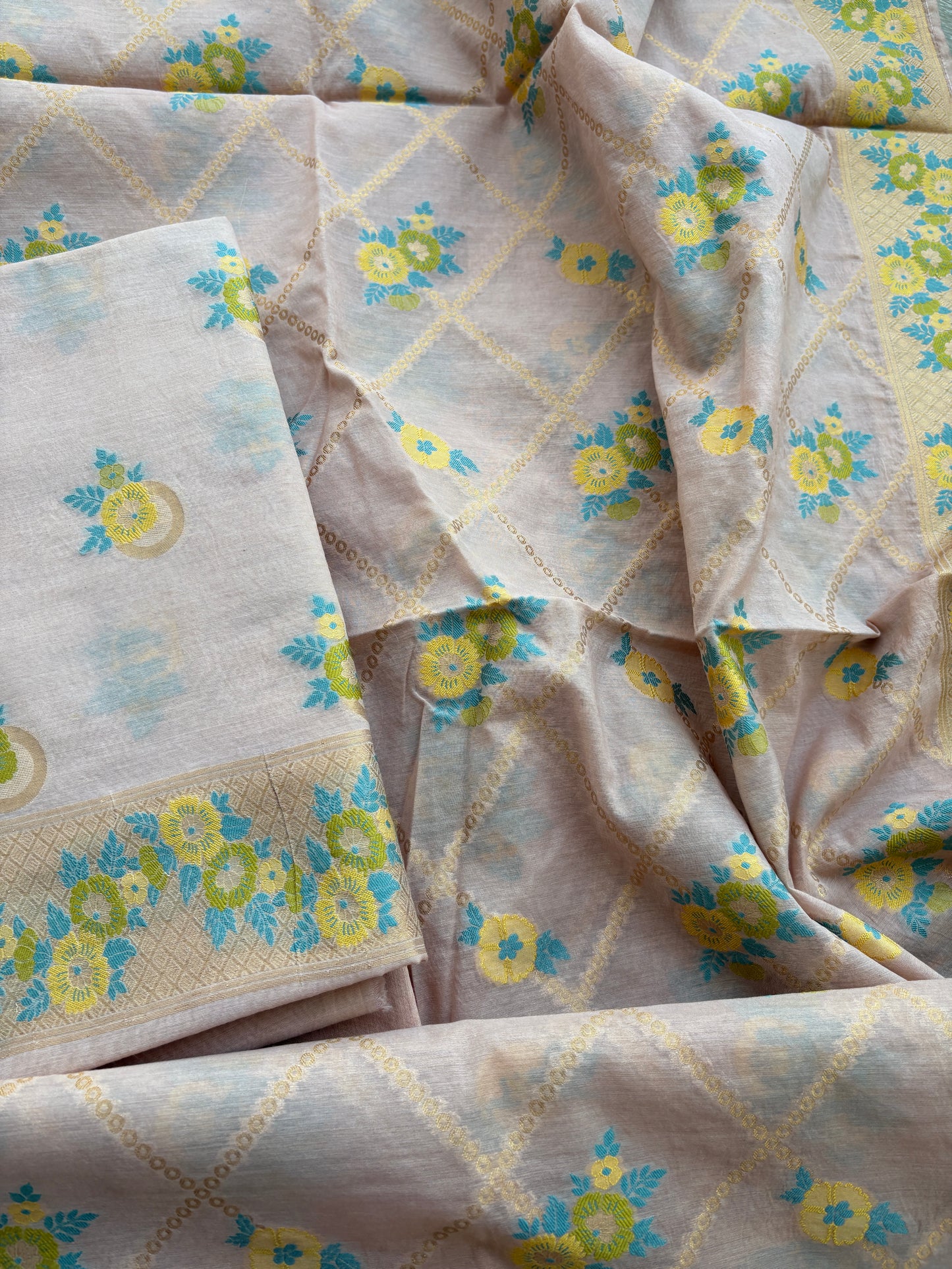 Nude jaal weaving Chanderi suit set