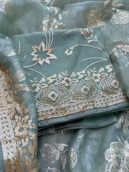 Green pita work tissue silk Suit set