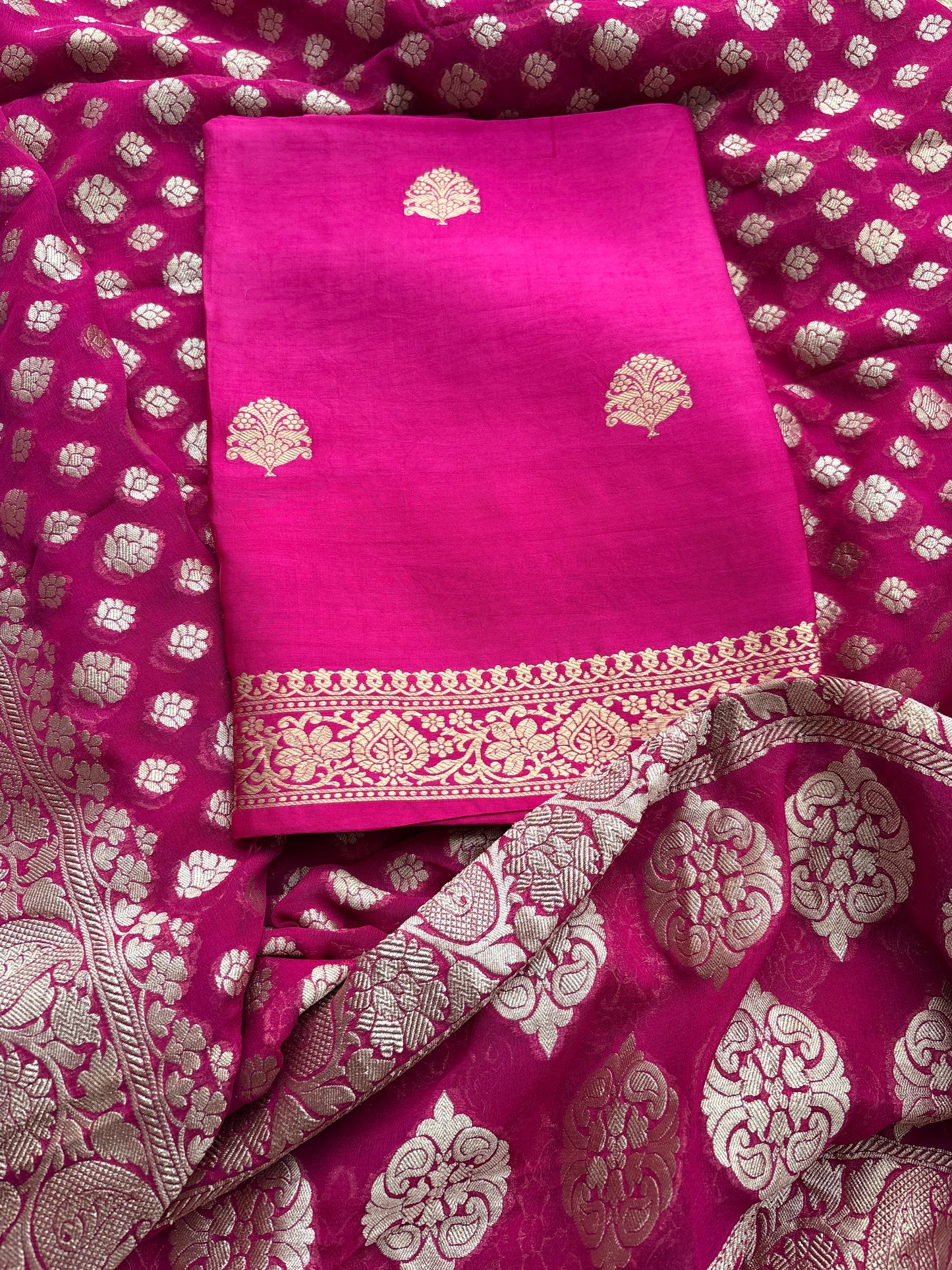 Pink mango silk kurta , bottom and georgette dupatta