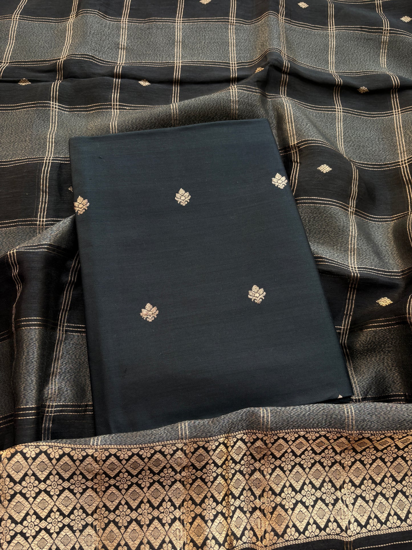 Black Chiniya silk suit set