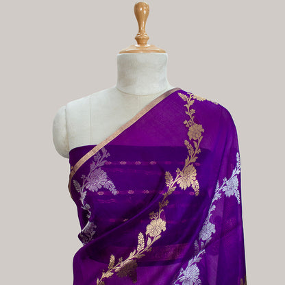 Purple kora silk kadhwa rangkat saree
