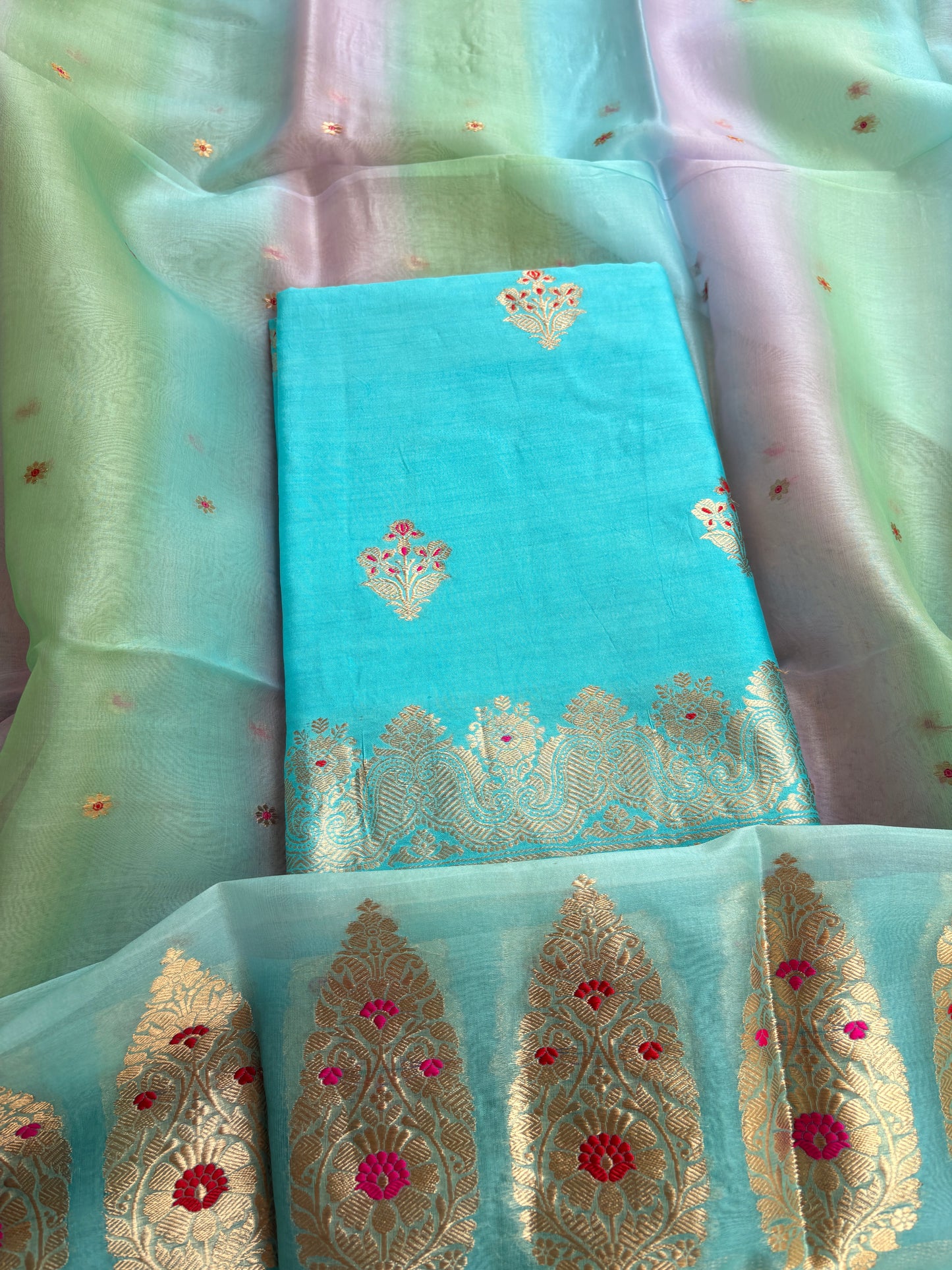Blue Chiniya silk kurta bottom and shaded dupatta