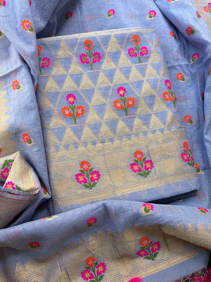 Grey Chanderi meenadar suit set
