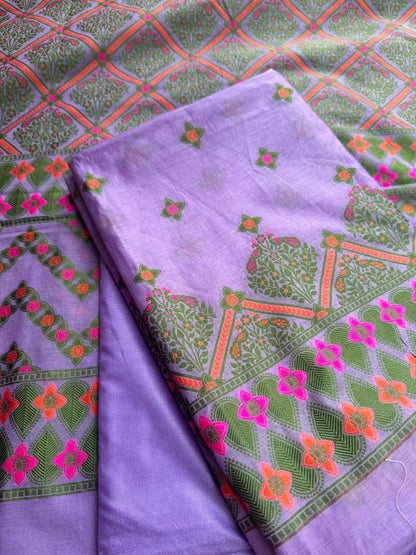 Lavender Chanderi full Jaal woven 3 piece suit.