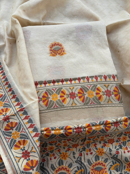 Cream Meenakari tilfi weaving Chanderi suit set