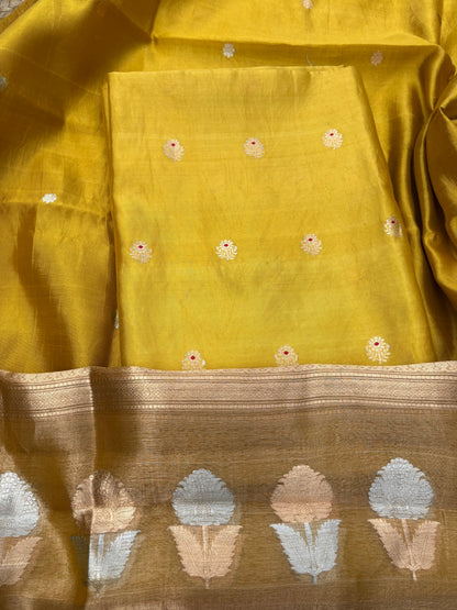 Lime Chiniya silk kadhwa 3 piece suit set