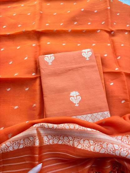 Rust moonga silk suit with kora kadhwa dupatta