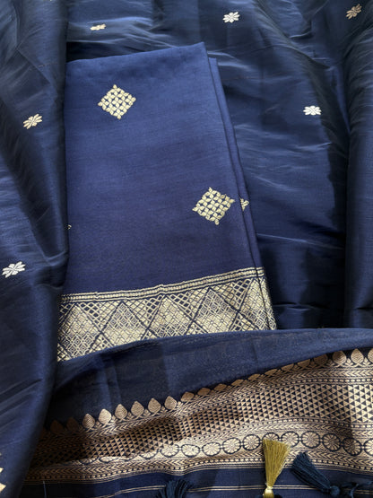 Blue Chiniya silk kurta , bottom tissue silk dupatta