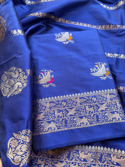 Blue katan by katan silk kadhwa suit set