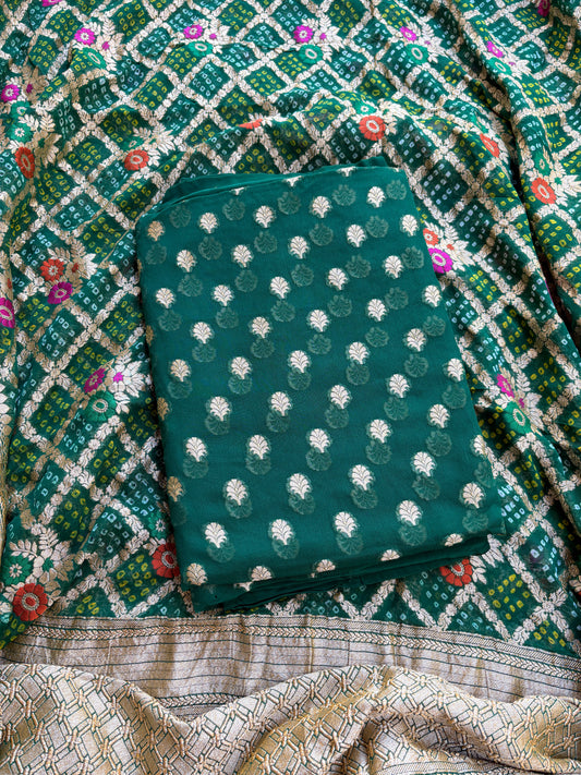 Green Khaddi georgette meenakari suit set
