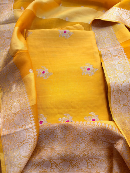 Yellow Chiniya silk kadhwa suit set