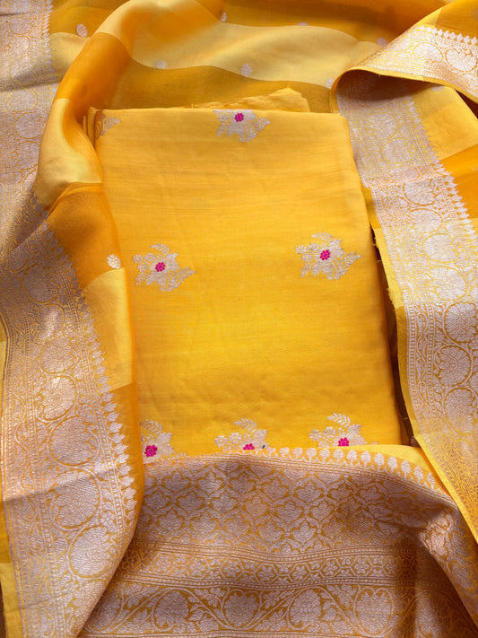 Yellow Chiniya silk kadhwa suit set
