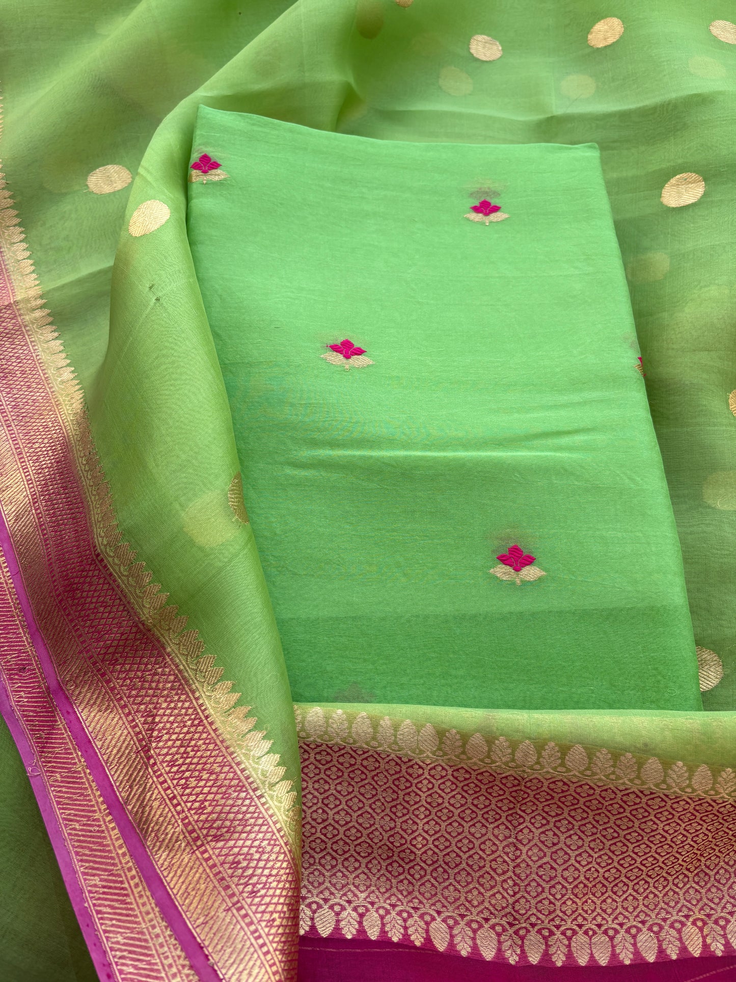 Green Kadhwa suit with shaded  dupatta