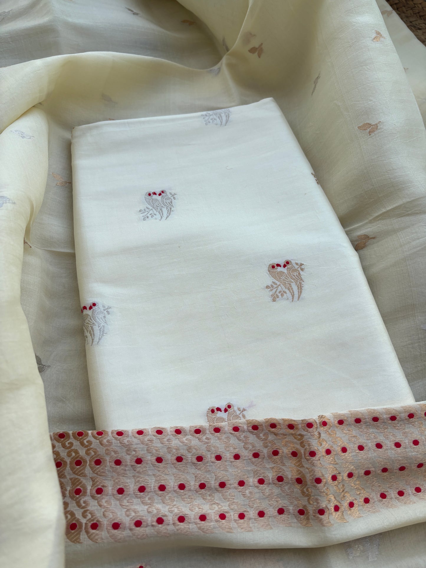 Cream katan by katan silk with kora silk dupatta