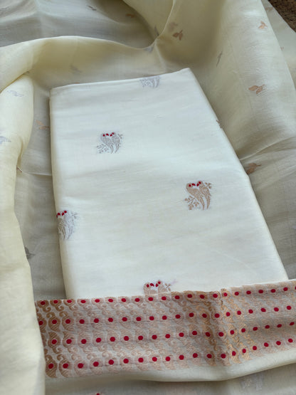 Cream katan by katan silk with kora silk dupatta