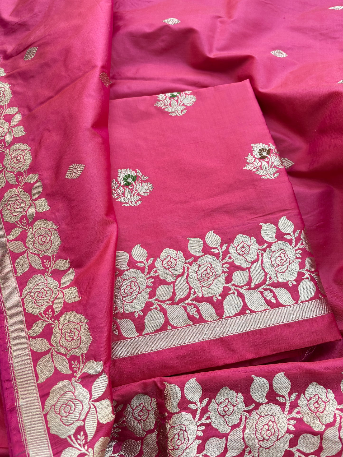 Pink katan by katan silk kadhwa suit set