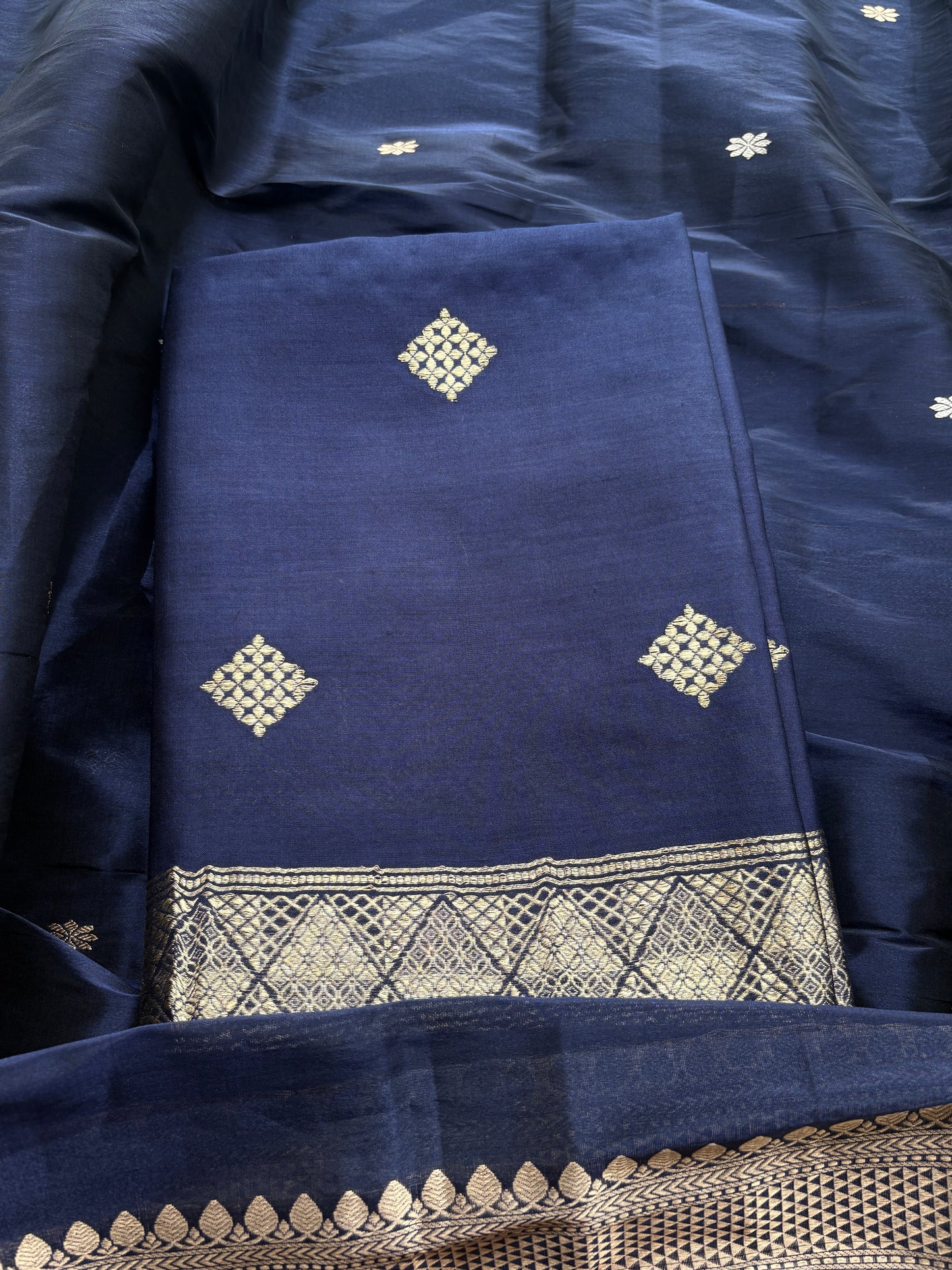 Blue Chiniya silk kurta , bottom tissue silk dupatta
